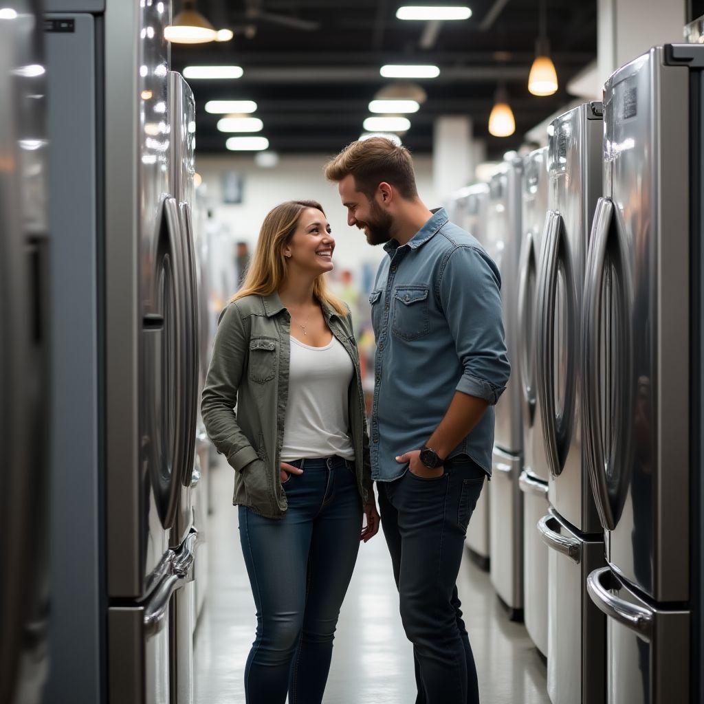 Una pareja planeando la compra de un electrodoméstico